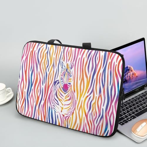ENEN Funda Portatil 10-17 Pulgadas, 3D Cebra Funda Portatil Impermeable, Funda Protectora Maletin Portatil con Correa para Hombro y Bolsillos para Accesorios (10 Pulgadas,Rayas)