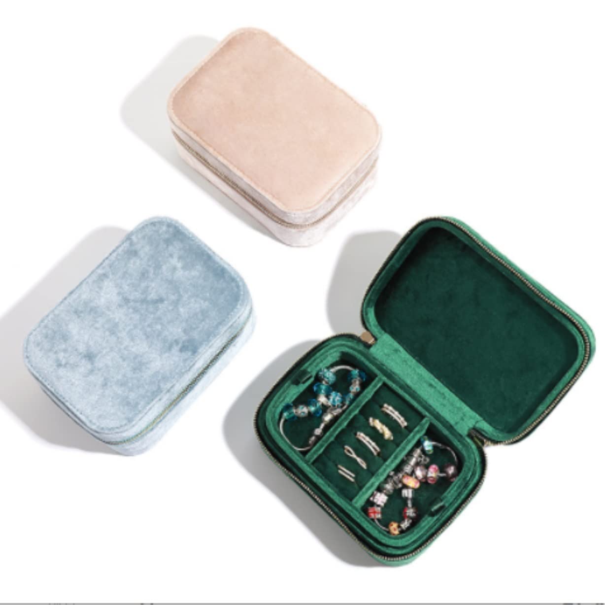 Caja De Joyería Joyero Joyero Organizador Portátil Joyas De Franela Estuche De Almacenamiento De Viaje Anillos Pendientes Bolso para Mujer Organizador De Joyas(Grün)