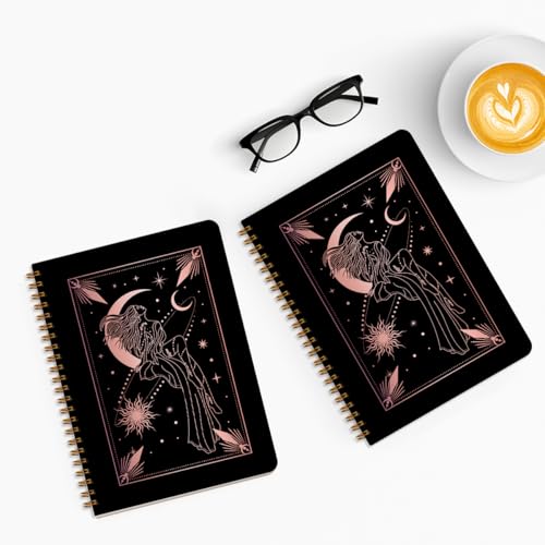 Image of 2 Pcs Zodiac Spiral Notebooks for Work, A5(8.3x5.8inch) Composition Notebook College Ruled Note Book, Moon Stars Hardcover Notepads Diary Lined Travel Journal for Writing, Astrology Gifts for Women