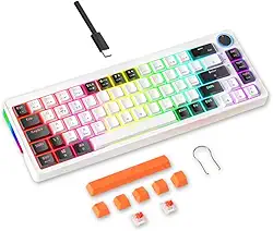 Mini Teclado Mecânico 61/68 ABNT: RGB Fundo/Lado/Teclas, Teclas Translúcidas, Cabo Removível, 3 Cores + Silencioso - PC/Mac/Console (68 Key Branco e Preto-Mudo switch)