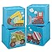 Ava & Kings Toddler Cube Storage Bins Shelf Fabric Drawers Container - Kids' Light Blue Construction Theme Toy Box Truck Organizer for Boys Girls - Fits 11x11 to 13x13 Cubical Shelves - Set of 4