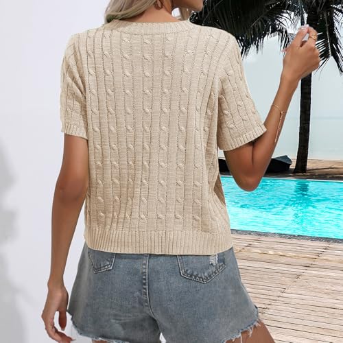Image of MINTLIMIT Women's Short Sleeve Sweater Tops Lightweight Pullover Shirts 2025 Spring Summer Trendy Casual Blouses