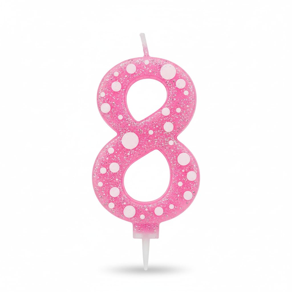 Candela Compleanno con Pois, Paraffina, 12,5 cm, Fiamma Stabile (rosa 8)