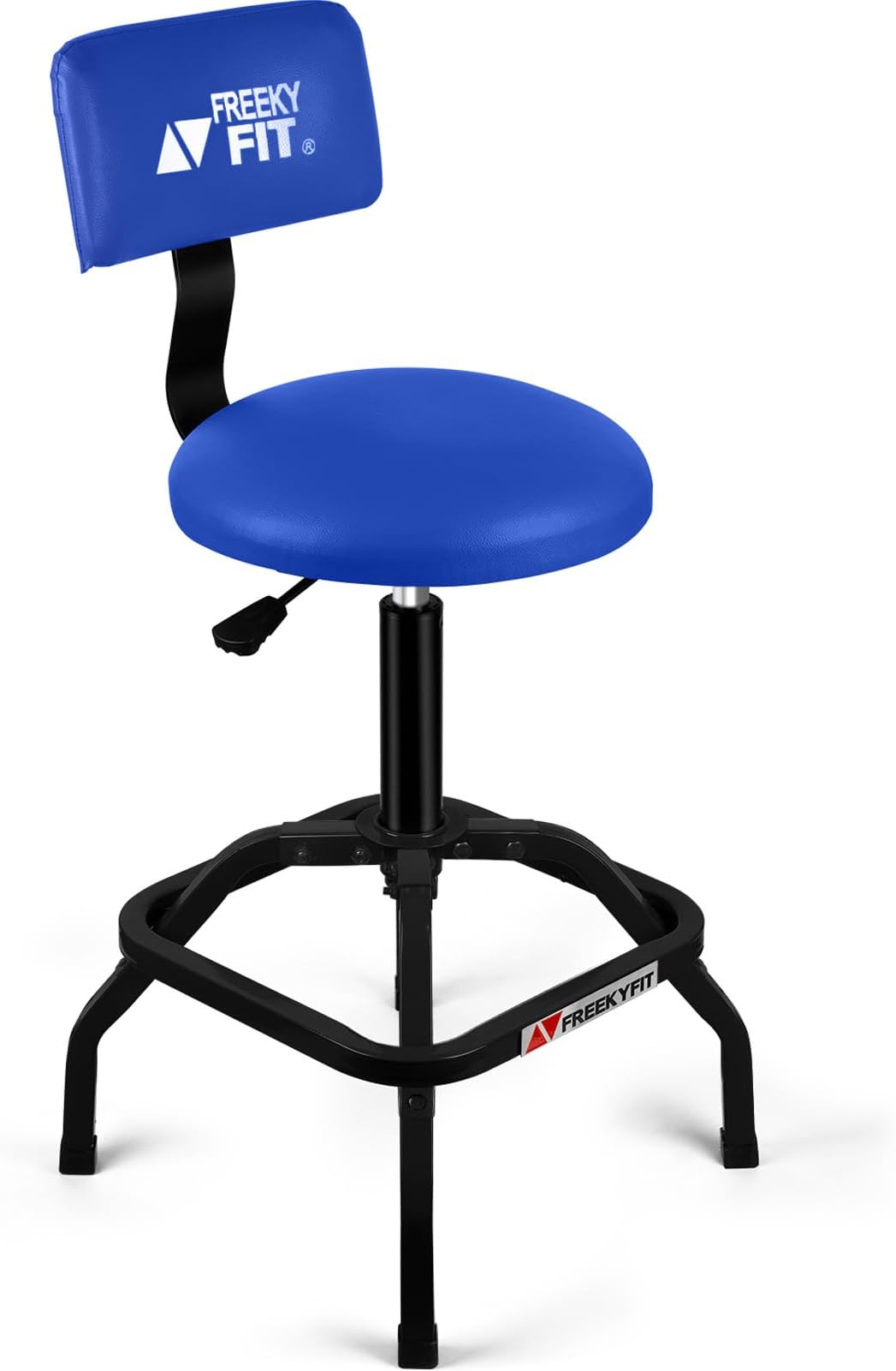 Shop Stool with Backrest, Mechanic Garage Stool for Workshop, Adjustable Shop Stools Chair, Padded Workbench Stools for Men Women, 300 LBS Capacity, 360° Swivel PVC Seat, Heavy Duty, Blue