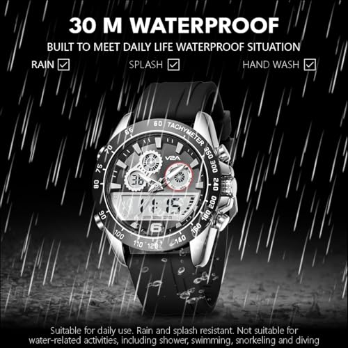 Image of V2A Men's Multifunction Analog-Digital Sports Watch - Dual Display, Quartz Movement, Zinc Alloy Case, Stopwatch, Alarm, 30M Water Resistant, Silicone Strap, Tachymeter Bezel