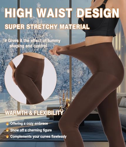 Image of MERYLURE Fleece Lined Tights Women, Winter Warm Opaque Thermal Pantyhose, High Waisted Thick Control Top Leggings