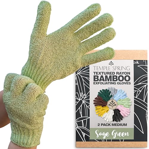 Temple Spring Gant Exfoliant Corps en Bambou, Gant Gommage Corps, Loofah Éponge Douche, Body Scrub...