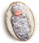 Soft Baby Swaddle Blankets Hat Set for 0-3-6 Months Boy Girl, Elstey Stretchy Newborn Receiving B...