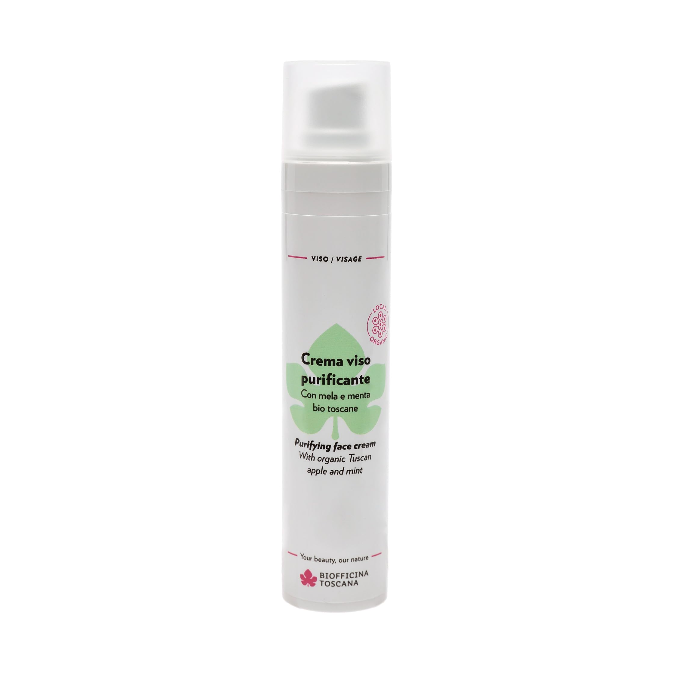 Biofficina Toscana Crema viso purificante, 50 ml – Crema idratante viso sebo-​regolatrice per pelli miste e grasse – Formula leggera e rinfrescante con mela e menta bio toscane
