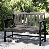 PHI Villa 50 Inches HDPE Outdoor Bench Weatherproof Garden Bench with 700 lbs Capacity, 2-Person Patio Benches for Outside, Park, Yard and Porch, Black