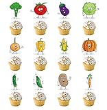 Xiliconie 24 Pcs Cupcake Vegetable Toppers, Glitter Dessert Cake Decor Summer Fruit Vegetable Carrot Theme for Boys Girls Birthday Party Baby Shower Favors Supplies