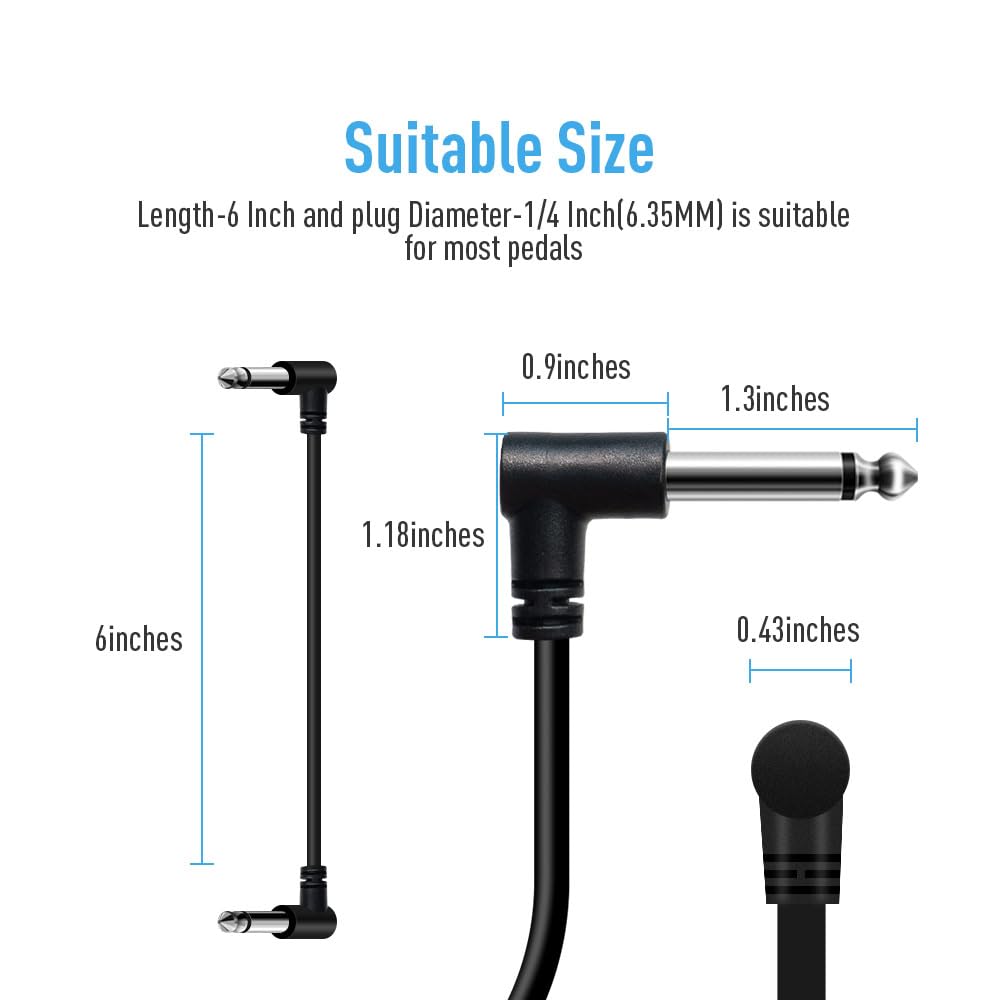 Shaevle 6 Inch Guitar Effect Pedal Patch Cables Black 3 Packs (6 Pack)