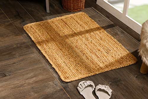 Spetebo Jute Teppich geflochten Natur - rechteckig / 90 x 60 cm - Kurzflor Läufer im Ethno-Style -...