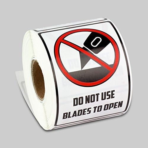 600 Do Not Use Blades to Open Stickers - 2 x 3 inch, Do Not Use Sharp Objects Labels - Warning Instruction with Strong Adhesive - 2 Packs of 300 Labels