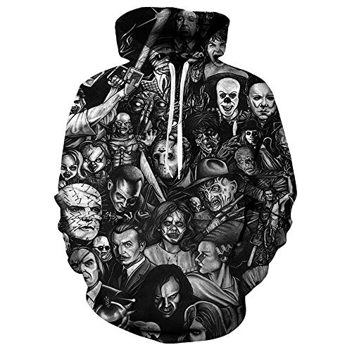 Aiqing Sudadera con Capucha de película de Terror para Hombre con Estampado 3D de Calavera gráfica de Dibujos Animados Sudadera con Capucha de Halloween