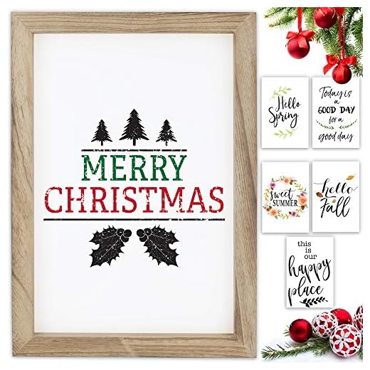 Farmhouse Wall Decor Signs With 10 Interchangeable Sayings For Christmas Home Decor - Easy To Hang 11x16” Rustic Wood Picture Frame with 10 Designs – Beautiful Fall Decorations For Your Living Room