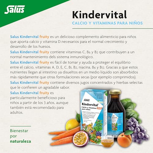Salus - Kindervital Fruity, Suplemento Multivitamínico para Niños, en Botella de 250 ml, Aporta Calcio y Vitamina D para el Crecimiento - Elaborado con Hierbas Selectas y Zumos Concentrados - imagen 4
