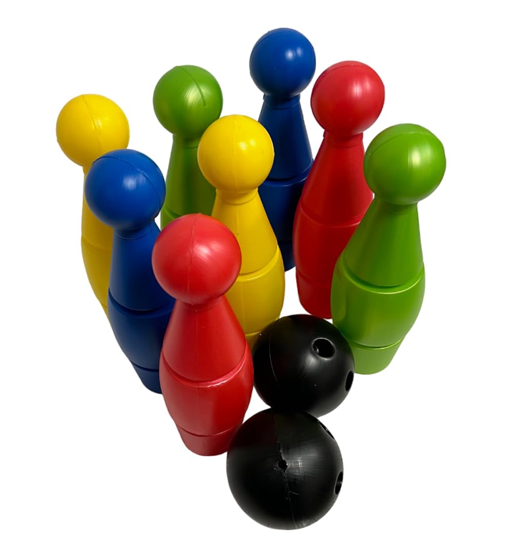 Bowling per Bambini Grande Set Birilli per Bambini Bowling con 8 Birilli e 2 Palle Birilli Grandi cm 34 Birilli Maxi Birilli in PLastica da Interno e Esterno Gioco Bowling MADE IN ITALY