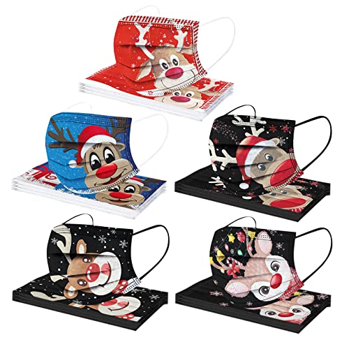 50 Pièces Enfant Masque Tissu Non-tissé 3 Plis Protection Faciale Jetable Antipoussière Convient pour Noël et les Voyages Quotidiens (Mixed-10, 50pcs) Cover