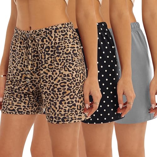 JOYLADY Womens 3-Pack Pajama Shorts, Boxer Sleep Shorts with Drawstring for Lounge, Set E-L