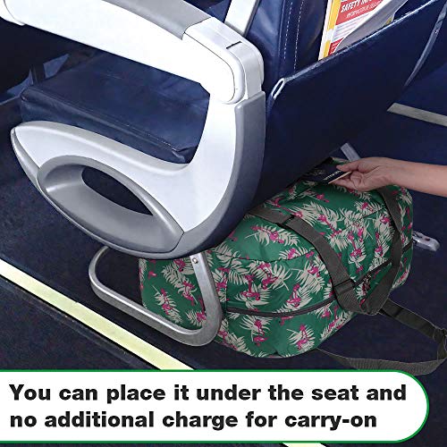 Wandf Foldable Travel Duffel Bag Carryon Luggage Sports Gym Weekend Tote Bag Water Resistant Nylon for Women (Flamingo G)