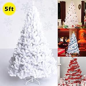 Happygrill 5FT White Christmas Tree Artificial Xmas Tree with Solid Metal Stand White Xmas Pine Tree for Indoor Outdoor Decoration