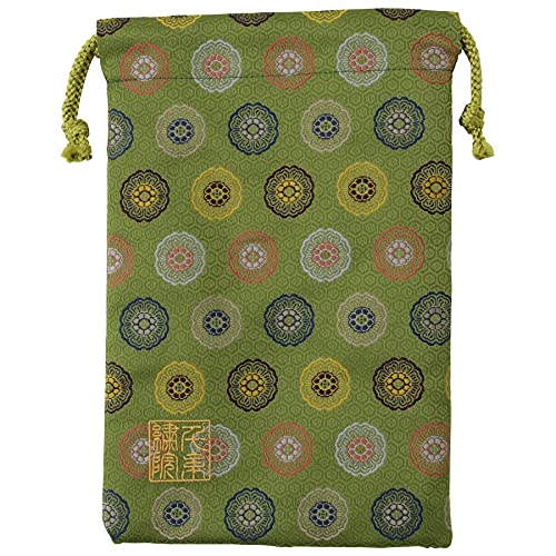Brocade drawstring bag, lined with Nishijin brocade, 2, size M. (Midoriaomarumon)
