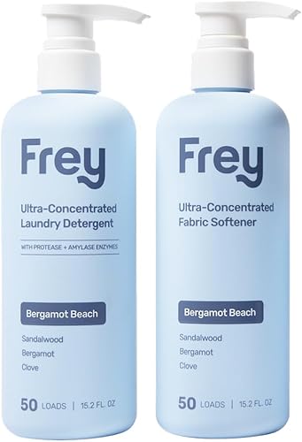 FREY Paquete de cuidado de la ropa  Detergente natural concentrado para ropa + suavizante de telas  Solución de lavado completo  Compatible con alta