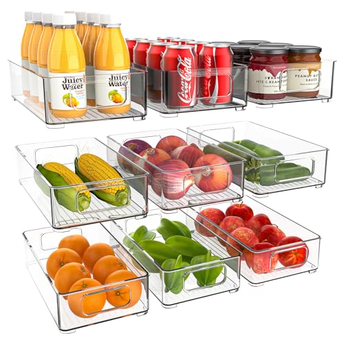 Diwoker Boite de Rangement Frigo Transparent, Empilable Organisateur Frigo pour Le Réfrigérateur, la Cuisine, Le Garde-Manger, Les Armoires et Les Comptoirs (9 Pièces)