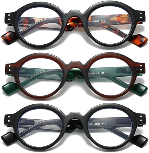 Eyglajdd 3er-Pack Herren Damen Lesebrillen Blaulichtfilter Brille Federscharniere Computer Brillen Coole runde lesegeräte