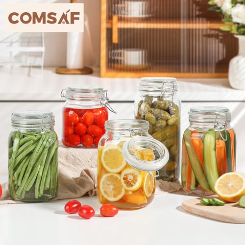 image for ComSaf Airtight Glass Canister Set of 3 with Lids 50oz Clear Food Stor