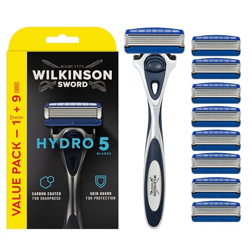 Wilkinson Sword Hydro 5 Skin Protection Regular - Maquinilla de Afeitar de 5 Hojas con 9 Recambios con Banda Lubricante Enriquecida con Pro Vitamina B5, Compatible para Cualquier Maquinilla Hydro