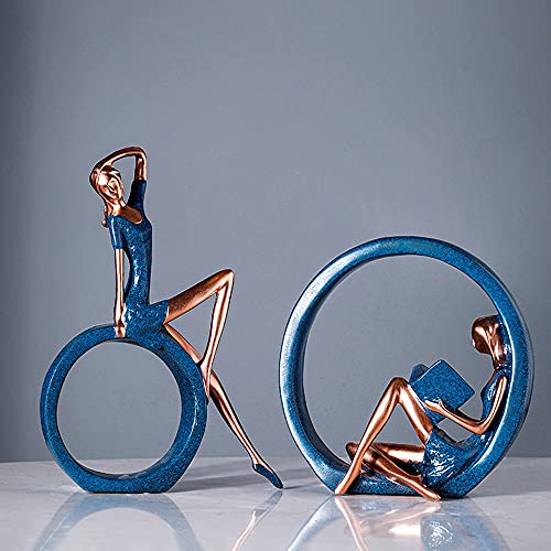 Nayoroom 2 Stück Skulpturen Dekofigur Yoga-Mädchen Frau Figuren Blau + Gold aus Harz Elegante Deko Statuen Für Wohnzimmer Weinschrank Schlafzimme Büro Desktop Geschenk Weihnachten Geburtstag Cover