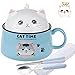 Müslischalen Ramen Schüssel Salatschalen mit Deckel und Henkel - 1020mL Keramik Schüssel Instant Nudelschale Suppenschale - Katze Pastaschüsseln Dessertschalen Nudeln Suppe Lunchbox für Kinder