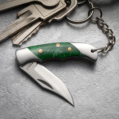 Image of Folding Pocket Knife with 1.5in Stainless Blade and Green Acrylic Handle, 3.5in Total Length, Compact EDC Gear