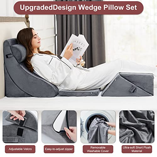 Homemate 6 Pcs Orthopedic Bed Wedge Pillow Set,Post Surgery Foam Pillow For Neck, Back And Leg Pain Relief, Triangle Sit Up Pillow Adjustable- Anti Snoring, Heartburn, Acid Reflux & Gerd Sleeping #TOP2