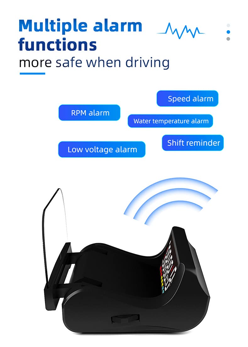 Mallofusa Car HUD Head Up Display Digital Gauge Display with Speed Clock Voltage Water Temperature Overspeed Alarm Fatigue Driving Alert Windshield Projector