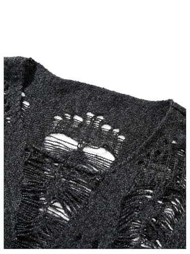 WDIRARA Men's Ripped Distressed Sweater Crewneck Long Sleeve Pullovers Oversized Hollow Out Knit Top Gothic Punk Rock Emo3
