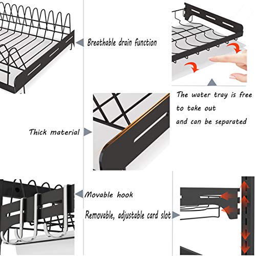 Ctystallove 3 Tier Black Stainless Steel Dish Drying Rack Fruit Vegetable Storage Basket With Drainboard And Hanging Chopsticks Cage Knife Holder Wall Mounted Kitchen Supplies Shelf Utensils Organizer #TOP6