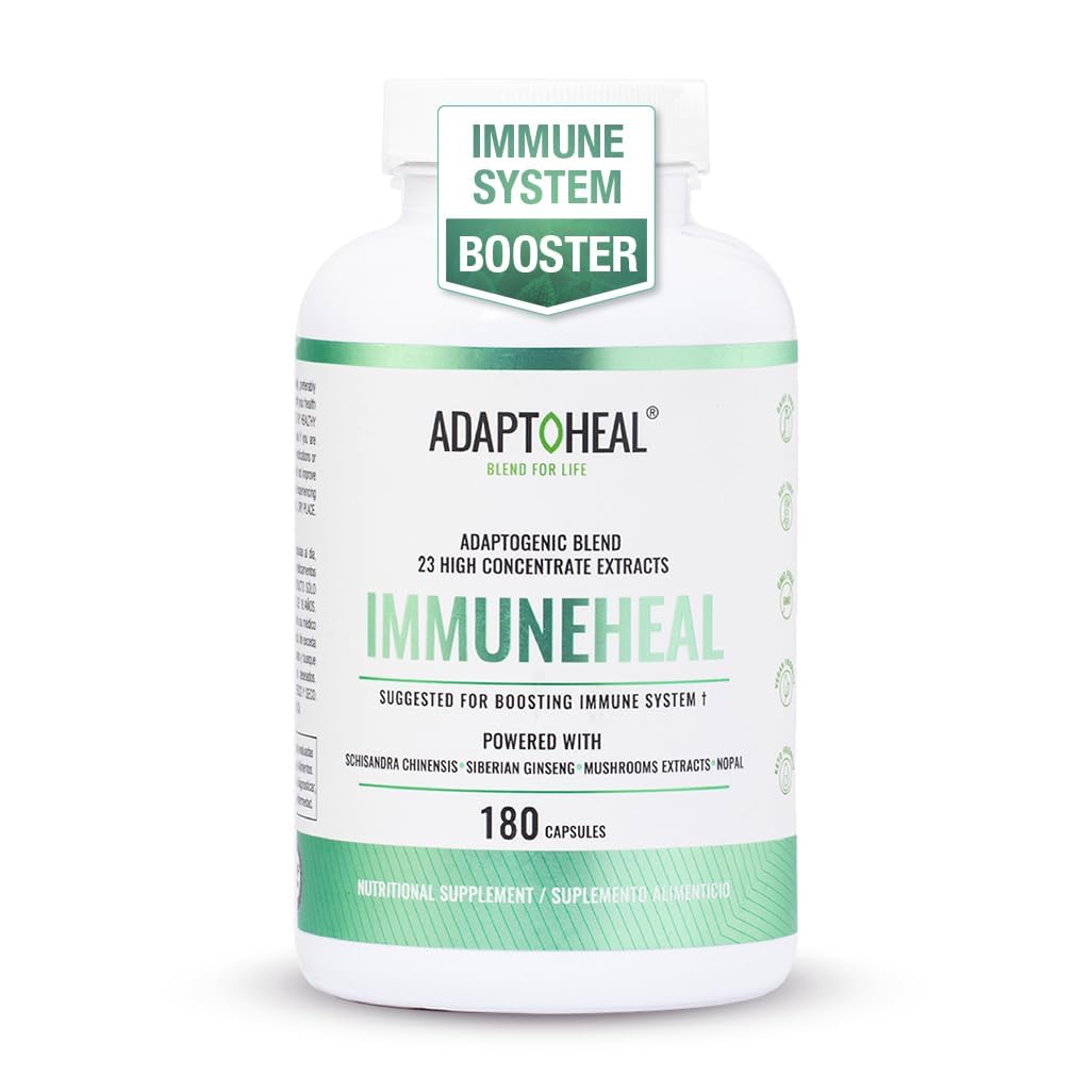 ADAPTOHEAL Immuneheal – Adaptogen, Immune System Booster Supplement with Schisandra Chinensis, Ginseng and Mushroom Extract (180 Capsules)