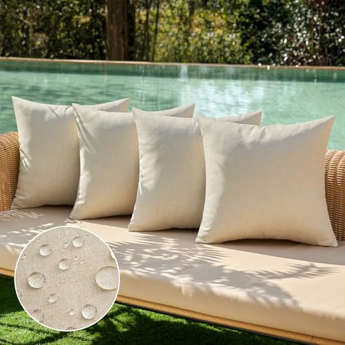 MIULEE Pack of 4 Decorative Outdoor Throw Pillow Covers Linen Wat...