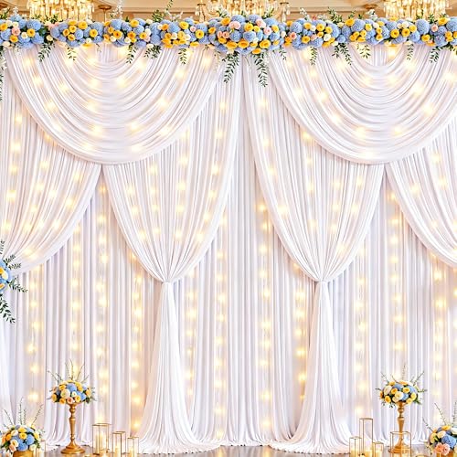 Cortinas Fondos Blancas 20x10ft con Luces y 4 Paneles miniatura 1