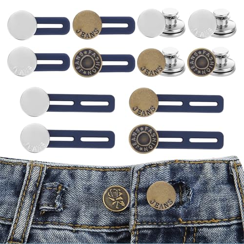 Hosenbunderweiterung Knöpfe, Jeans Knöpfe und Hosen Expander Button Set, Metallknöpfe für Hemdkleider Umstandshosen Hemd Hosen Kleid (8 Stk Hosenbunderweiterung+4 Stk Knopf)