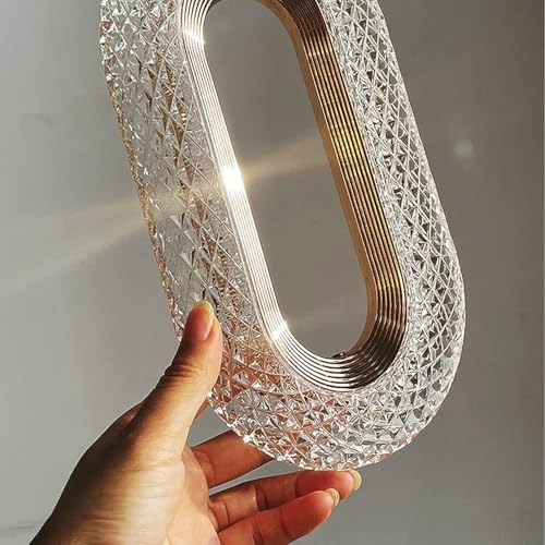 Image of Groeien 12W | 3 Color Gold Finish Modern LED Crystal Oval Hanging Pendant Ceiling Lamp Fixture | Chandelier for Home, Indoor, Outdoor,Living Room, Bedroom(Oval-Crystal Ring, 1)