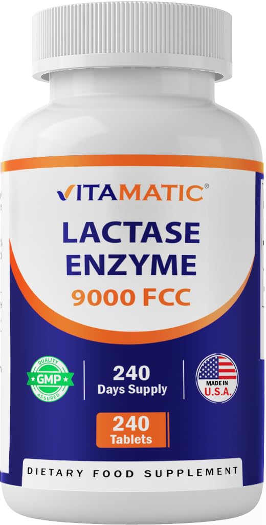 Vitamatic Lactase Enzyme 9000 FCC 240 Tablets - Lactose Intolerance Relief Caplets