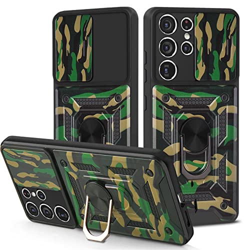 Coque iPhone 12 Pro camouflage avec cache objectif coulissant et anneau