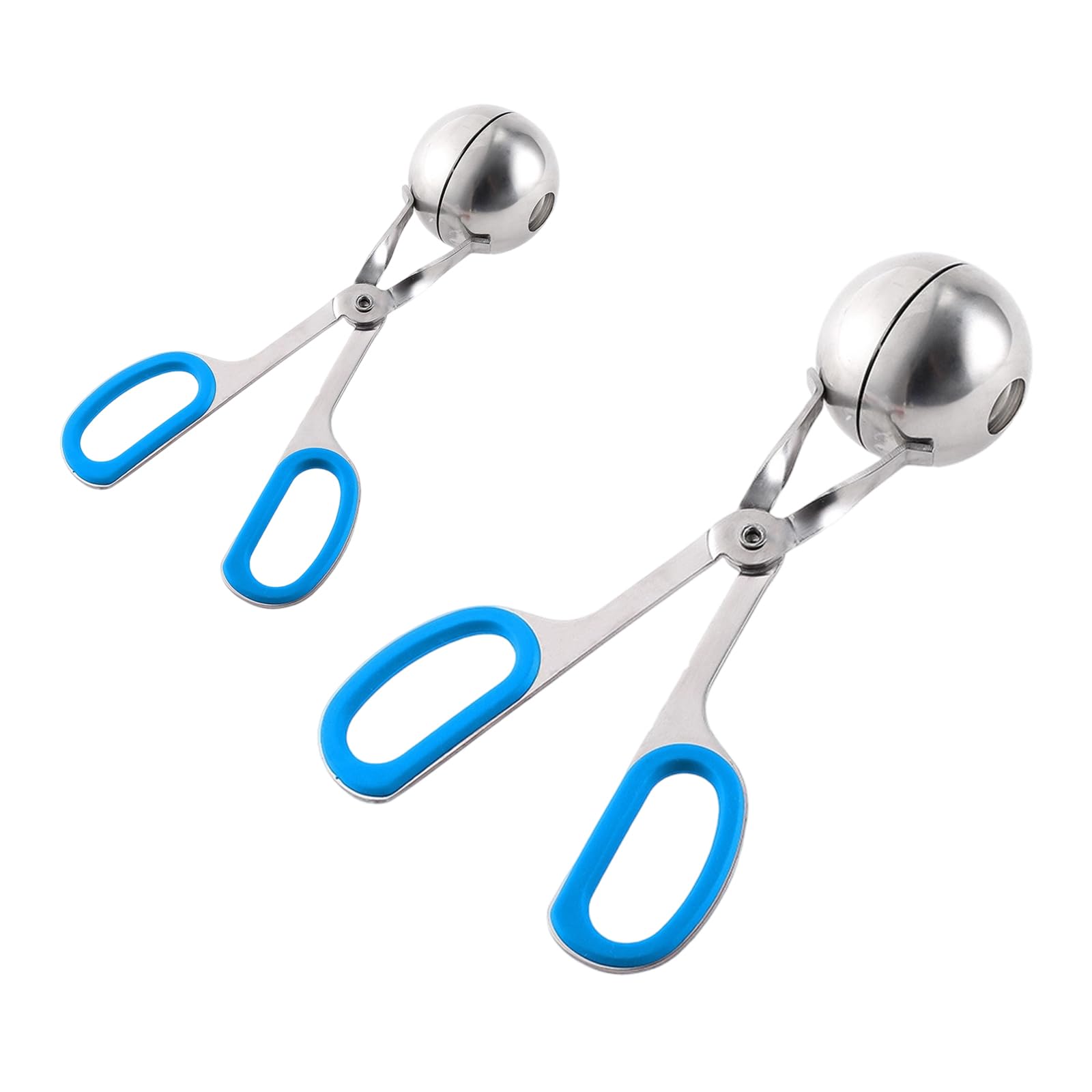 XAGMODSHN Of 2 Professional Stainless Steel Meat Baller Tongs with Ergonomic Handle for Meatballs and Vegetables Ball Maker Meatballs Scoops