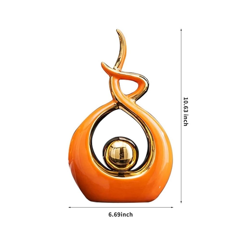 Statua na biurko, Dekoracja domu Nowoczesna abstrakcyjna sztuka Ceramiczna statua do jadalni, salonu, biura, centralny element(Orange)