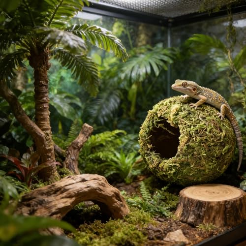 Reptile Tank Accessories Moss Coconut Humid Reptile Snake Hide Handmade Large Reptile Amphibian Habitat Hideouts for Ball Python Tortoise Frog - Thumbnail 5