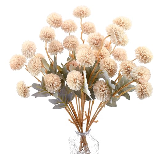 Image of Mandy's 6 Stems Silk Beige Kiku Ball Flowers